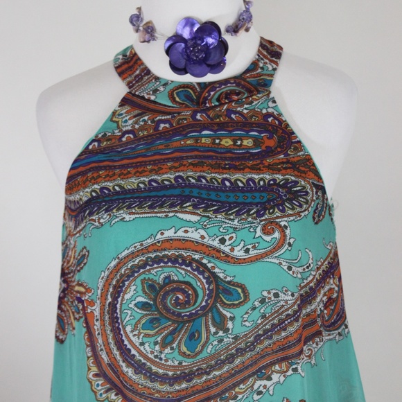 BAILEY BLUE Teal & Purple Paisley Halter Dress - Picture 2 of 8